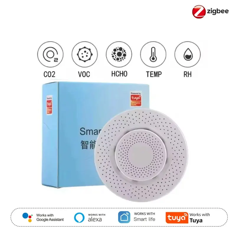 Tuya Zigbee/WiFi Air Quality Sensor Smart Air Box CO2 Meter Formaldehyde VOC Temperature Humidity Sensor Via Alexa Google Home