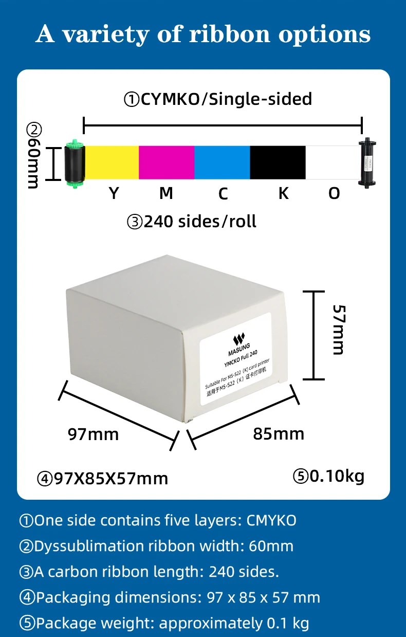 2026new YMCKO Ribbon for MASUNG Printer  With Protective Overcoat  for Durable Waterproof ID Badges Membership Cards on PVC PET