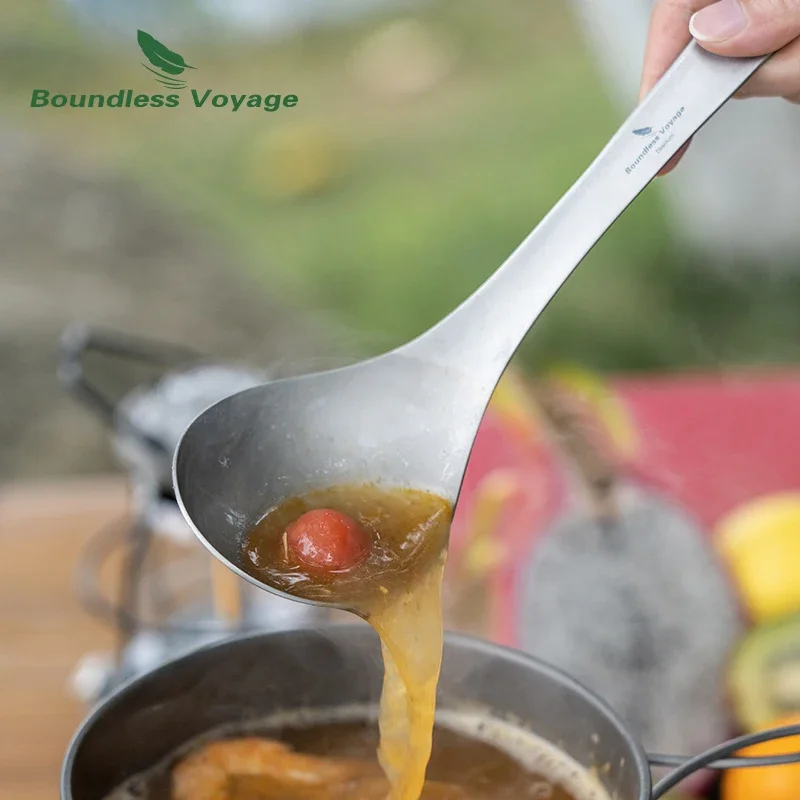Boundless Voyage TA1 Titanium Soup Spoon with Big Bowl Ladle Outdoor Camping Kitchen Tableware for Soup Sauce Rice Cooking Kit