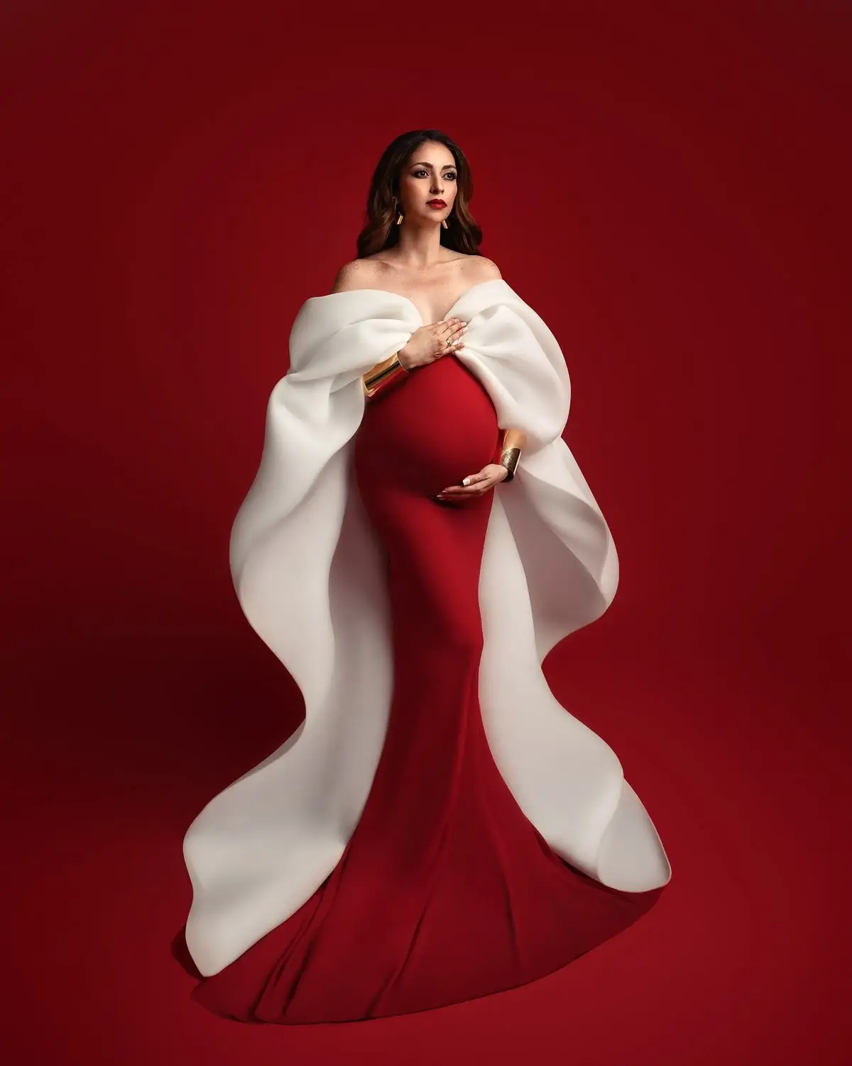 Delicate Mermaid Maternity Dresses for Photoshoot Red and White Pregnant Women Gown FOR Babyshower or Formal Party