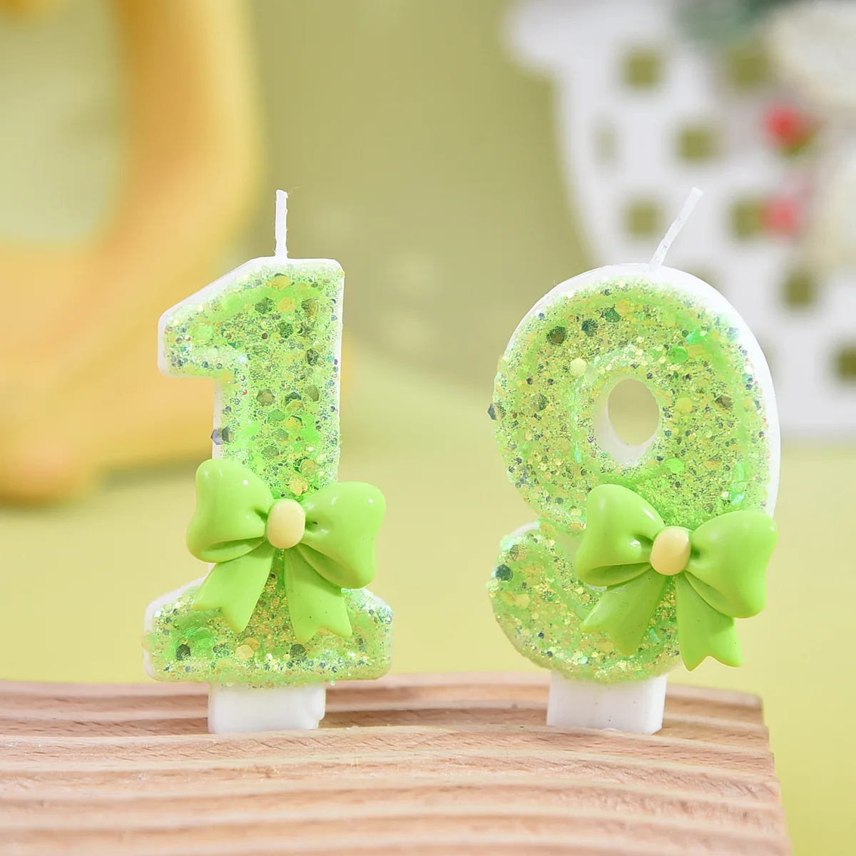 Dreamy Green Bow Digital Candle, Fresh And Energetic Green Sequin Dessert Cake Birthday Candle Plug-in, Festive Party Decoration