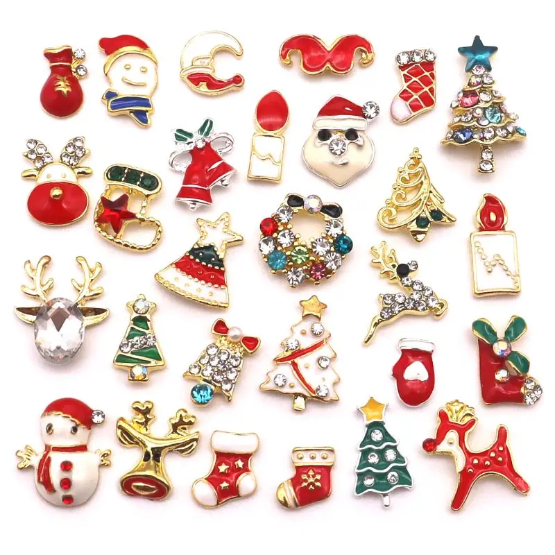 

10 Pcs Christmas series metal accessories used to decorate Nail Art Jewelry wreath deer head tree bell charm manicure supplies