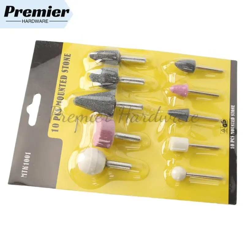 10Pcs Dental Mounted Stones Grinders Gravel Burs Green Pink ​White Stone For Contouring And Shaping Porcelain Metal Shaft