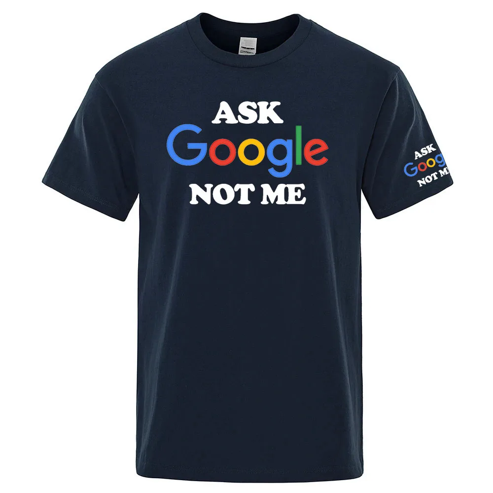 Summer Casual Short Sleeve Soild Color o-Neck Tops 2026 Men's Funny Ask Google Not Me Graphic Logo Print Quick Dry Gym T-shirt