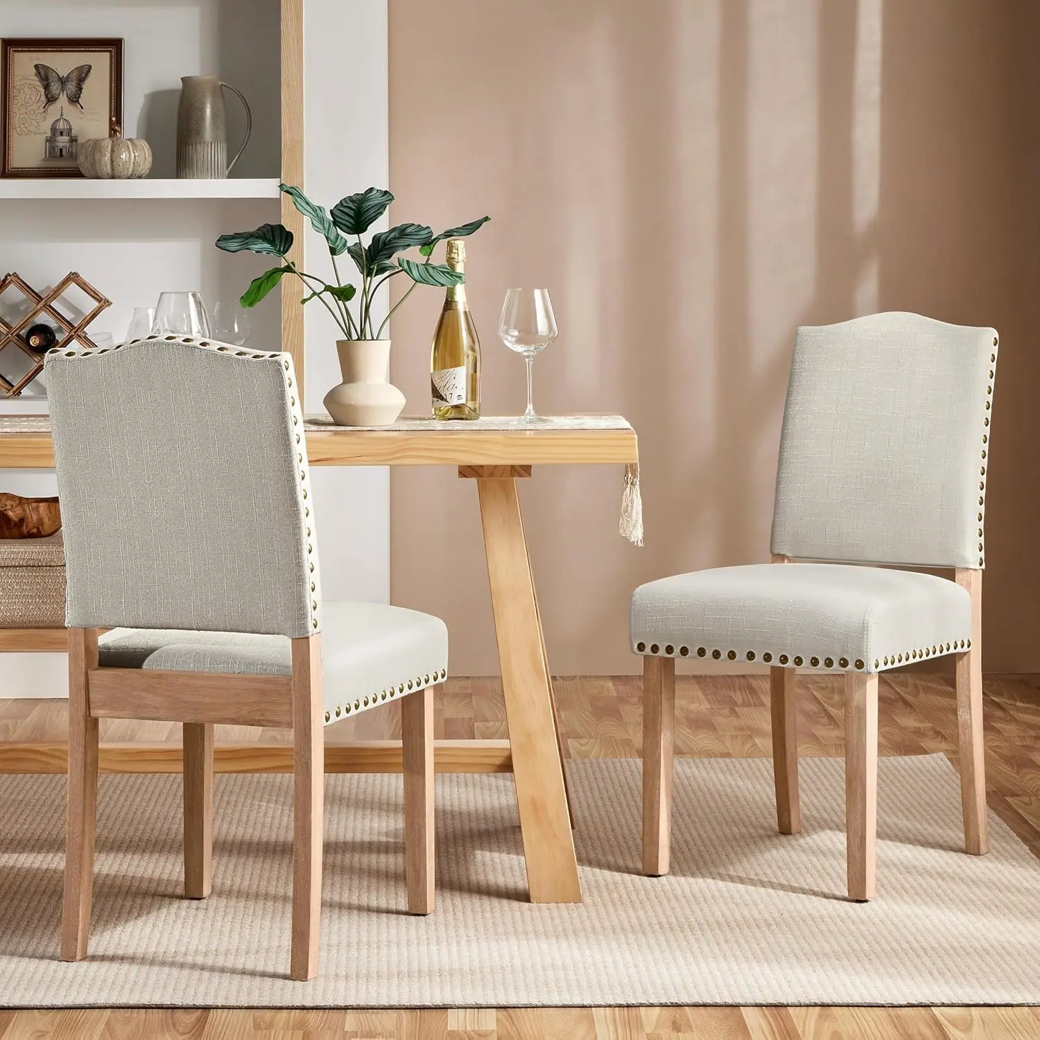

Upholstered Dining Chairs Set of 2 Fabric Nailhead Trim Wooden Legs Dining Living Restaurant Apartment , Custom