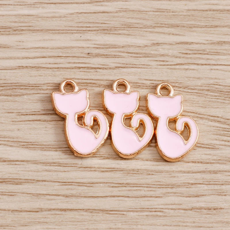 10 Stück 6 x 14 mm niedliche Mini-Emaille-Tier-Katze-Charms-Anhänger für Schmuckherstellung, Tropfen-Ohrringe, Halsketten, Armbänder, DIY-Bastelbedarf – Detail 5