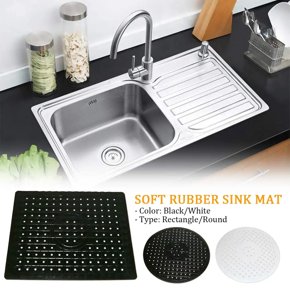 Kitchen Sink Protector Mat Soft Rubber Sink Dish Drying Mat Grid Quick Draining Drain Pad Protector Anti Slip Cushions Sinks