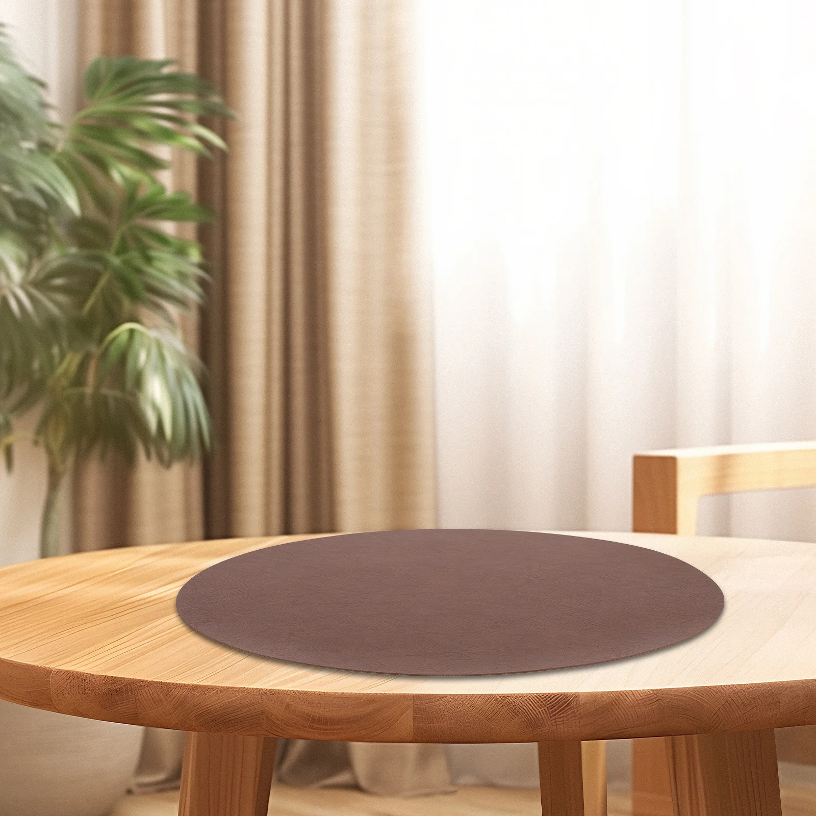 

6Pcs Placemats Round Washable 15 Inch Faux PU Dining Table Kitchen Party Decor Brown Table Top Protector for Kitchen