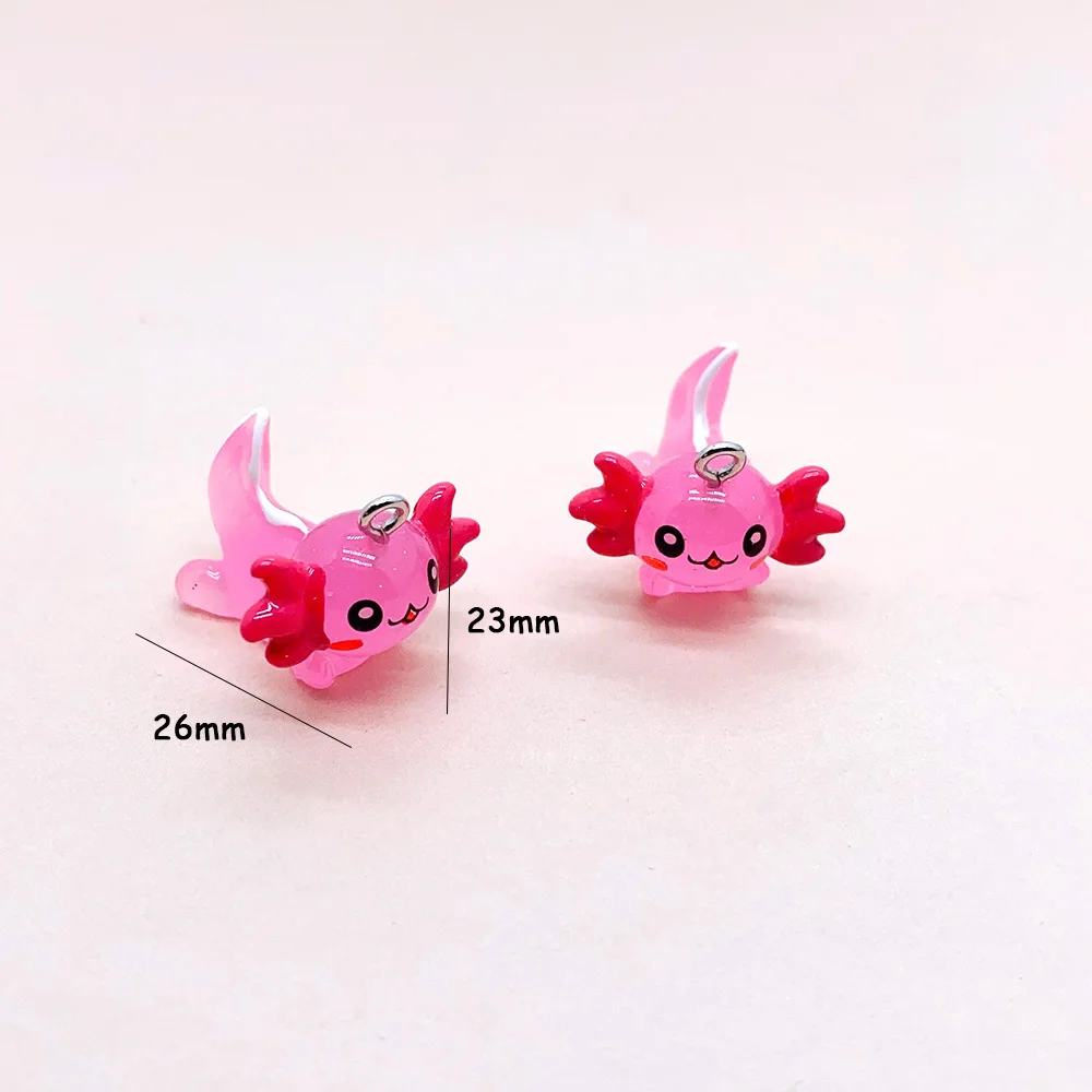 100pcs Bulk Wholesale Axolotl Fish Resin Charms Kawaii Marine Animal Pendant For Earring Keychain Diy Jewelry Make