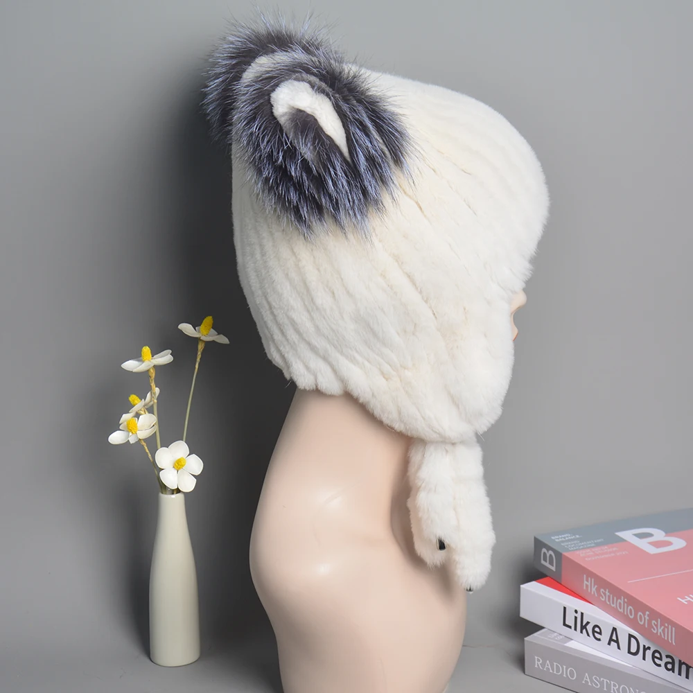 Winter Hats For Russian Women Real Rabbit Fur Knitted Hats Handmade Rabbit Fur Rex Warm High Quality Rabbit Fur Hats