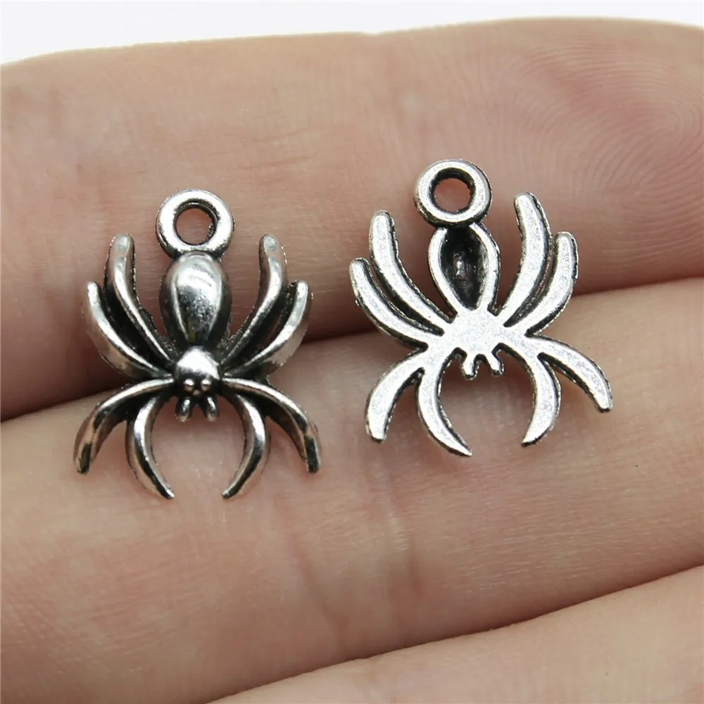 20Pcs/Lot Charms Spider17*13mm Tibetan Silver Color Bead  Pendant Fit For Bracelet Tattoo Necklace Making 