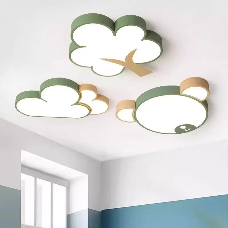 Nordic Kids Ceiling Light Creative Cartoon Bear Tree Cloud Green Ceiling Lamp Children Boys Girls Bedroom Room LED Lights