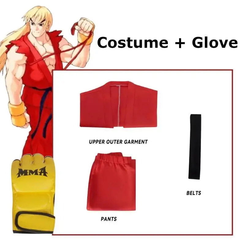 Anime  Street Fighter Ryu and Ken Cosplay Costume White and Red Martial Arts Uniform with Belt Men's Karate Outfit for Adults view 4