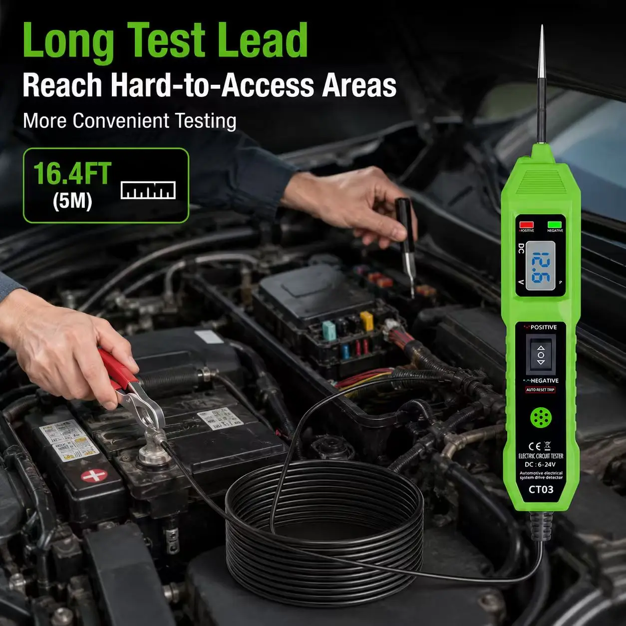 6-24V Dc Automotive Circuit Tester Digital Car Electrical Test Pen Voltage Display Polarity Indicator Continuity Test Auto Reset