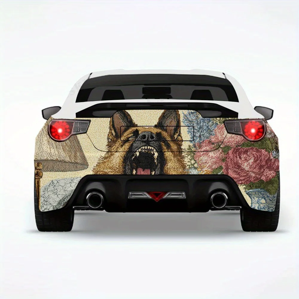 

German Shepherd with Desk Items- Vinyl Decal for Car Rear, Waterproof Self-Adhesive Vinyl Stickers for Vehicle Tail and Bumper,