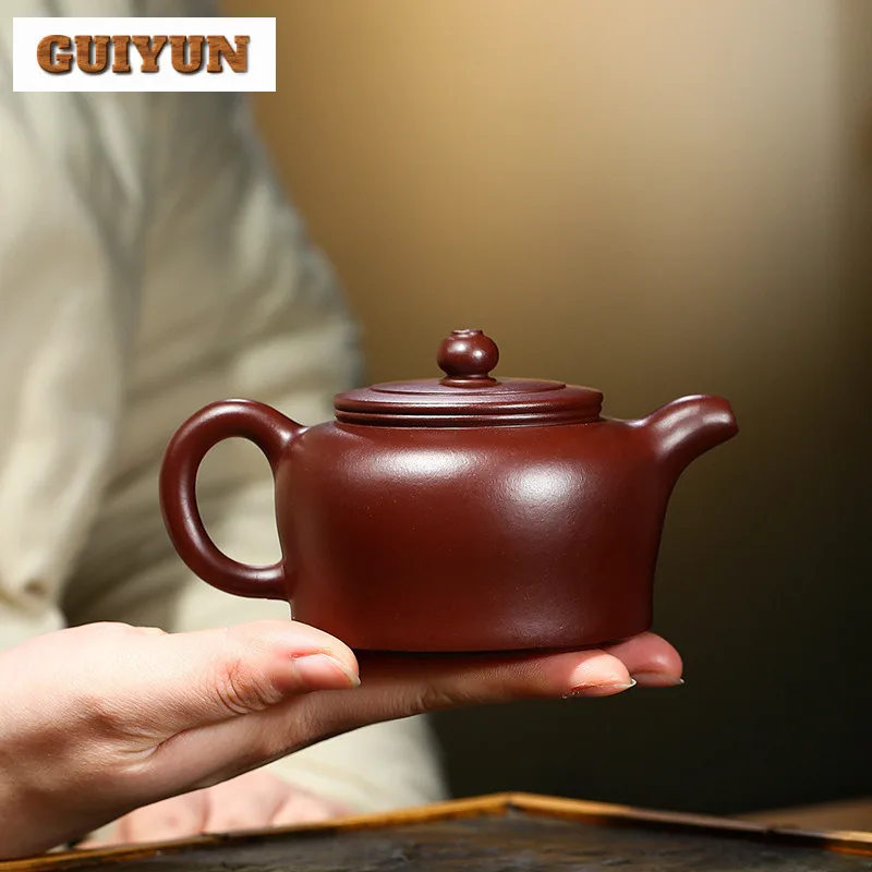 230ml Luxury Yixing Purple Clay Teapots Handmade Gold Zhong Pot Raw Ore Purple Zhu Mud Kettle Chinese Zisha Tea Set Drinkware 