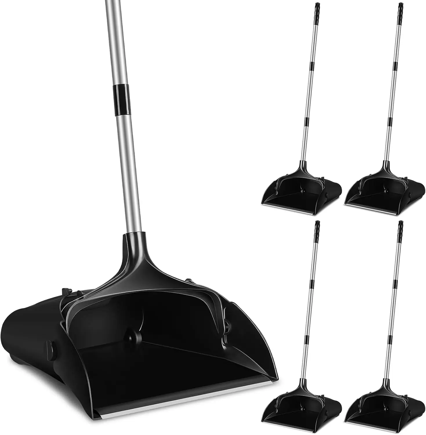 4 Pcs 37'' Upright Lobby Dust Pan Plastic Bulk, Black