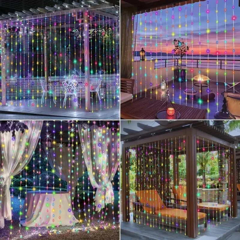 Imagem -06 - Christmas Led Solar Curtain Light Waterfall Fairy 3m Jardim ao ar Livre Casamento Pátio Cerca Gazebo Wall Decor Modos de Iluminação