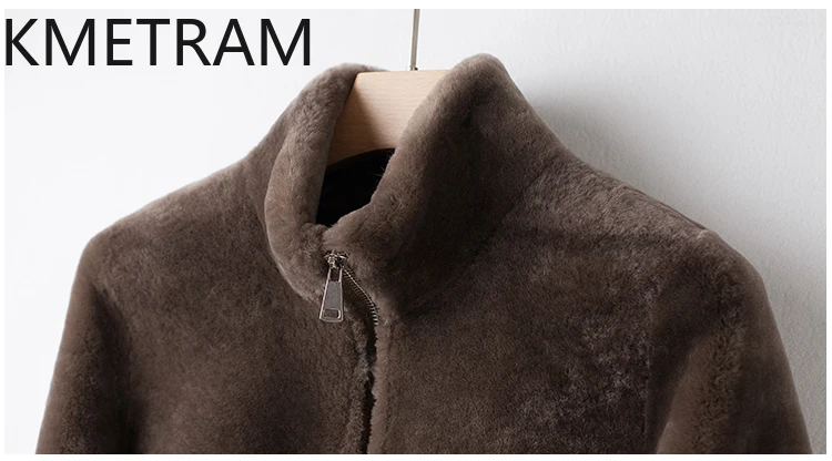 سترة نسائية من صوف ميرينو الطبيعي من جلد الغنم مزدوجة الوجه بياقة واقفة معطف فرو حقيقي قصير ملابس نسائية شتوية 2025