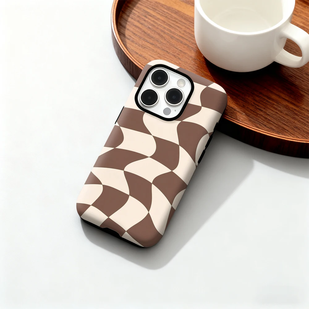 Модный чехол для телефона с волнистыми шашками для iPhone 17, 16, 15, 14, 13, 12, 11 Pro Max Air Plus, роскошная двухслойная задняя крышка