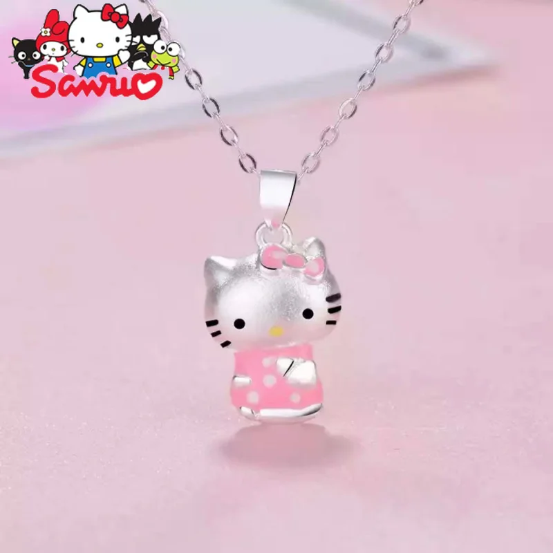 Sanrio Hello Kitty Necklace Pendant Cute Pink Glue Drop Cat Ladies Kawaii  Exquisite Clavicle Chain Pendant Christmas Girl Gift