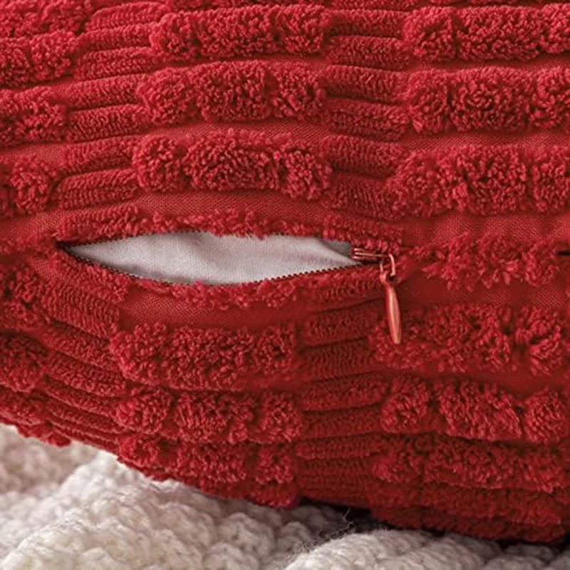 赤いコーデュロイ装飾スローピローカバー 2 個パック ソフトボヘミアンストライプ枕カバー モダンな家の装飾