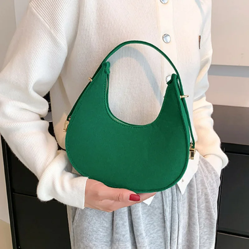 Felt Shoulder Bags Women Handbags Fashion Texture Armpit Saddle Bag 2023 New Soft Unlined Cloth Shoulder Bag Niche Design Purses