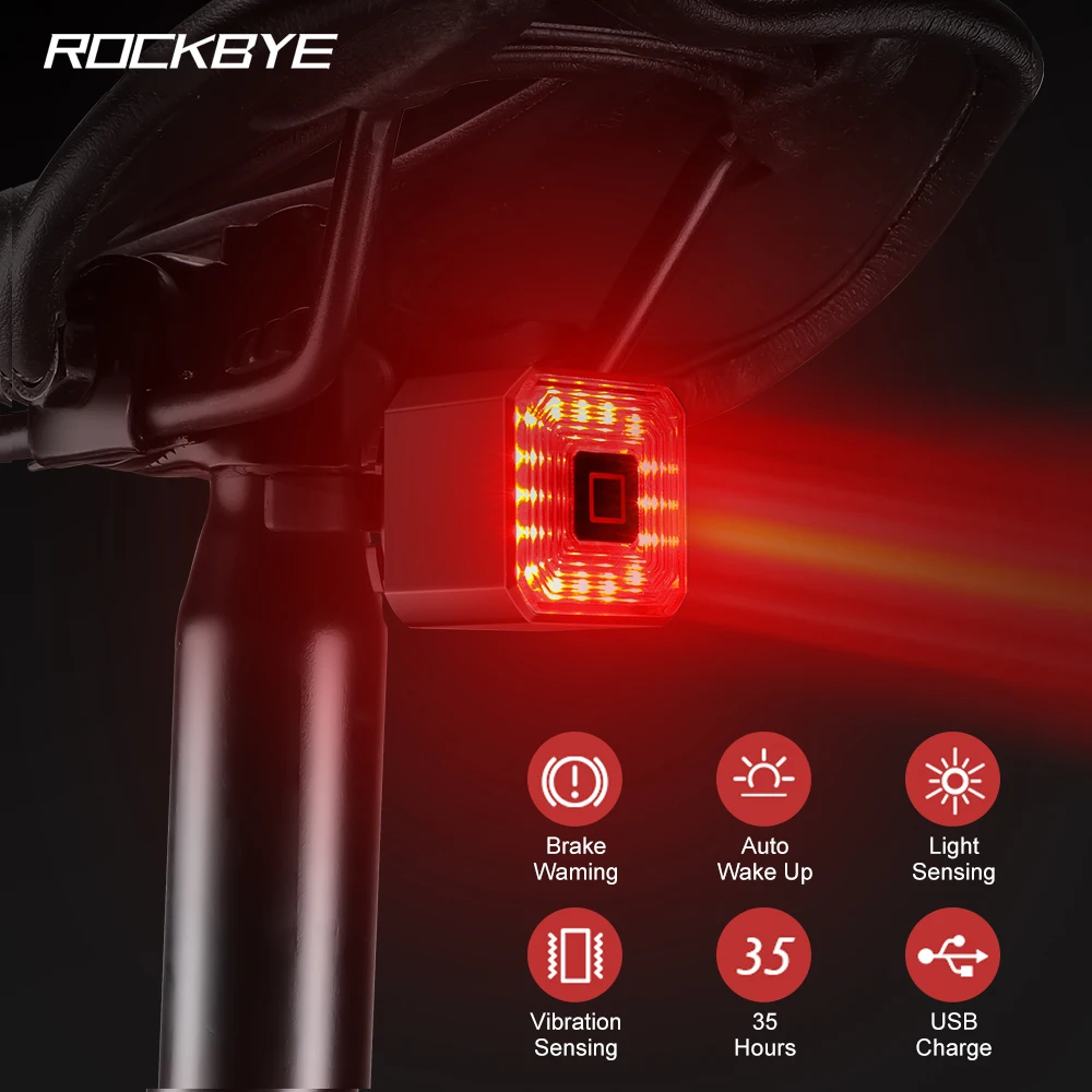 

Rockbye Bicycle Smart Brake Tail Light USB Charging Safety Rear Light Warning Waterproof Light MTB Lamp Road Bike Accessories