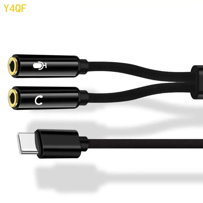Y4QF Tipe C ke Kabel Konektor Earphone 3.5mm 3.5mm Kabel untuk Musik dan Panggilan