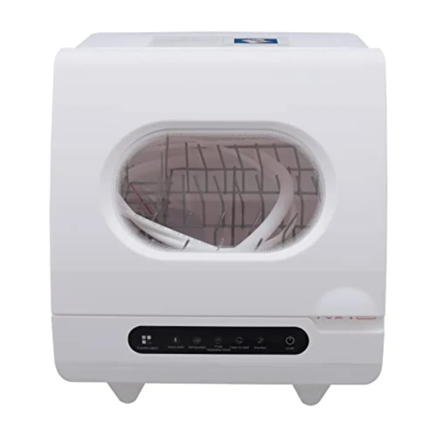 Portable 1200W Mini Countertop Dishwasher with 5 Programs Compact Design 360 Spray Arms Freestanding Stainless Steel Finish Sil