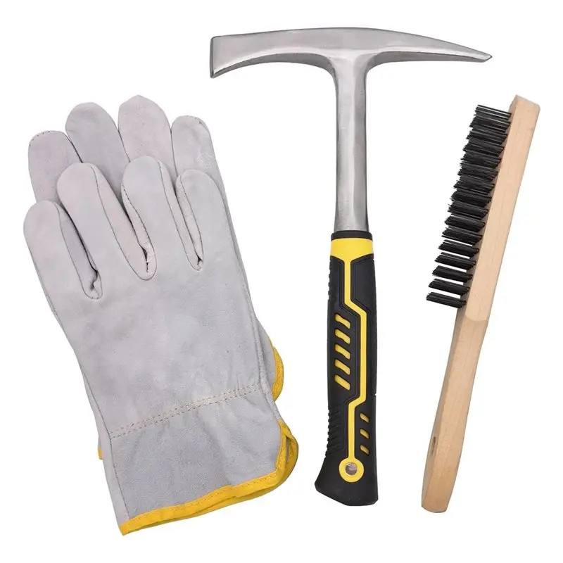 A04G-Professional Welding Kit Featuring 12.6 Inch Chipping Hammer, 28 Oz Forged-Steele, 10 Inch Leather Gloves