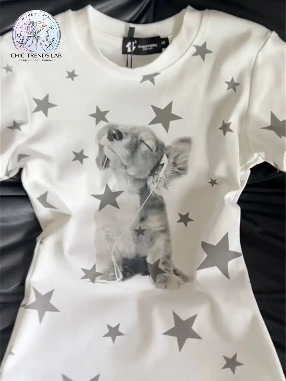 Y2K Baby Tee Top Gothic Star Graphic T Shirt Women Cute Dog Puppy Music Earphone Print Short Sleeve Slim Fit Harajuku Casual