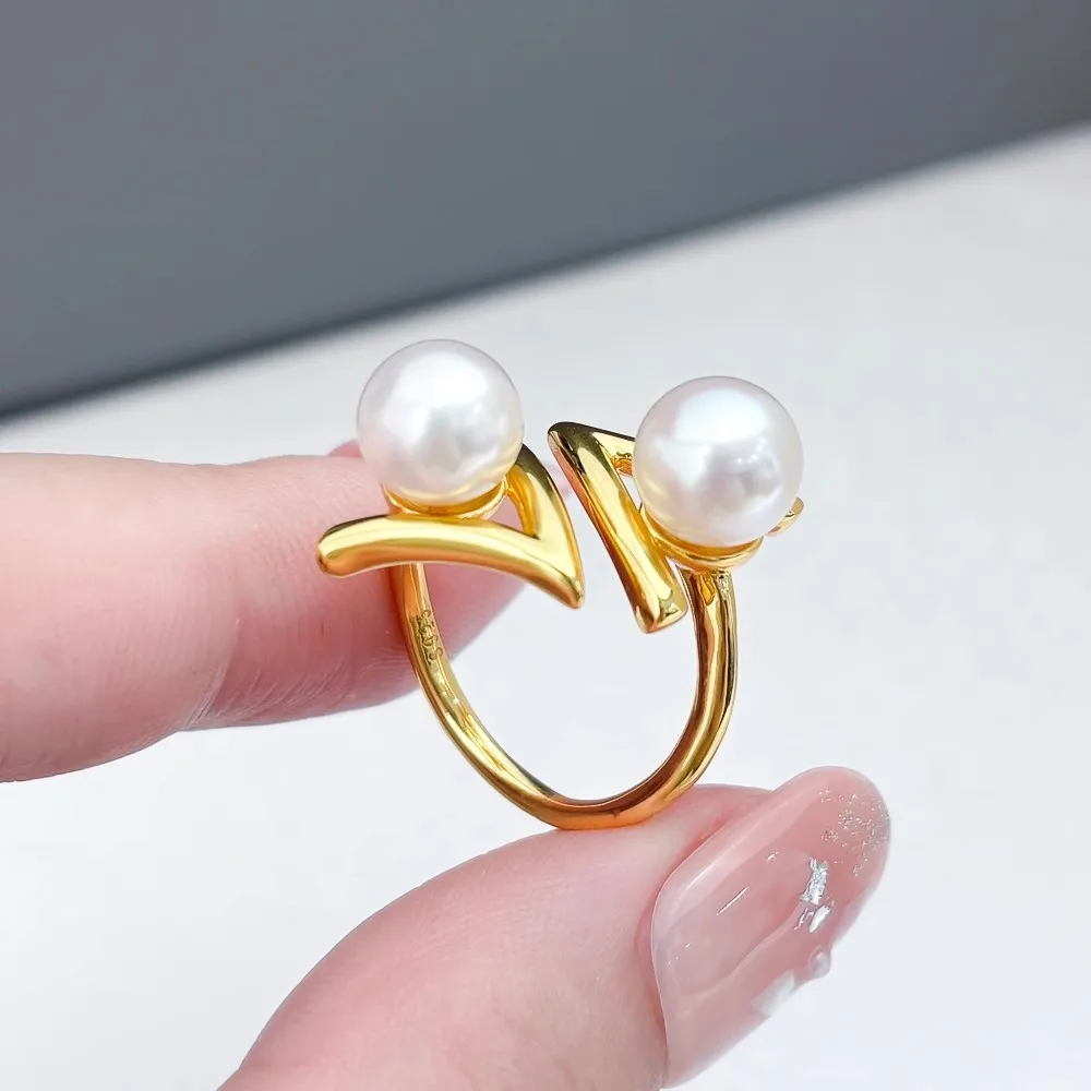 

MeiBaPJ 7mm Natural Round Freshwater Pearls Fashion Simple Ring 925 Sterling Silver Fine Wedding Jewelry for Women