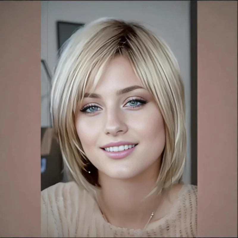 

Новый синтетический парик в европейском и американском стиле: короткие прямые волосы с золотистыми акцентами (боб)