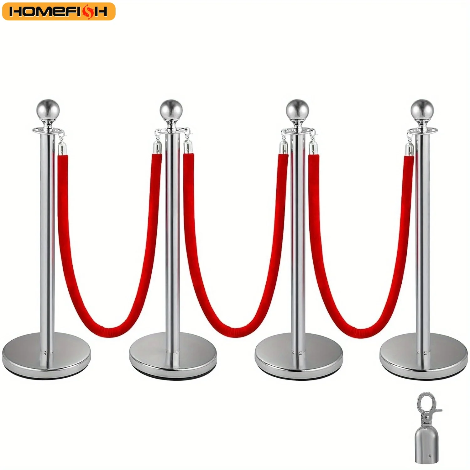 SucceBuy 38Inch Gold Silver Stanchion Posts Queue Red Velvet Rope Crowd Control Line Barriers w/ Stable Base for Party Supplies