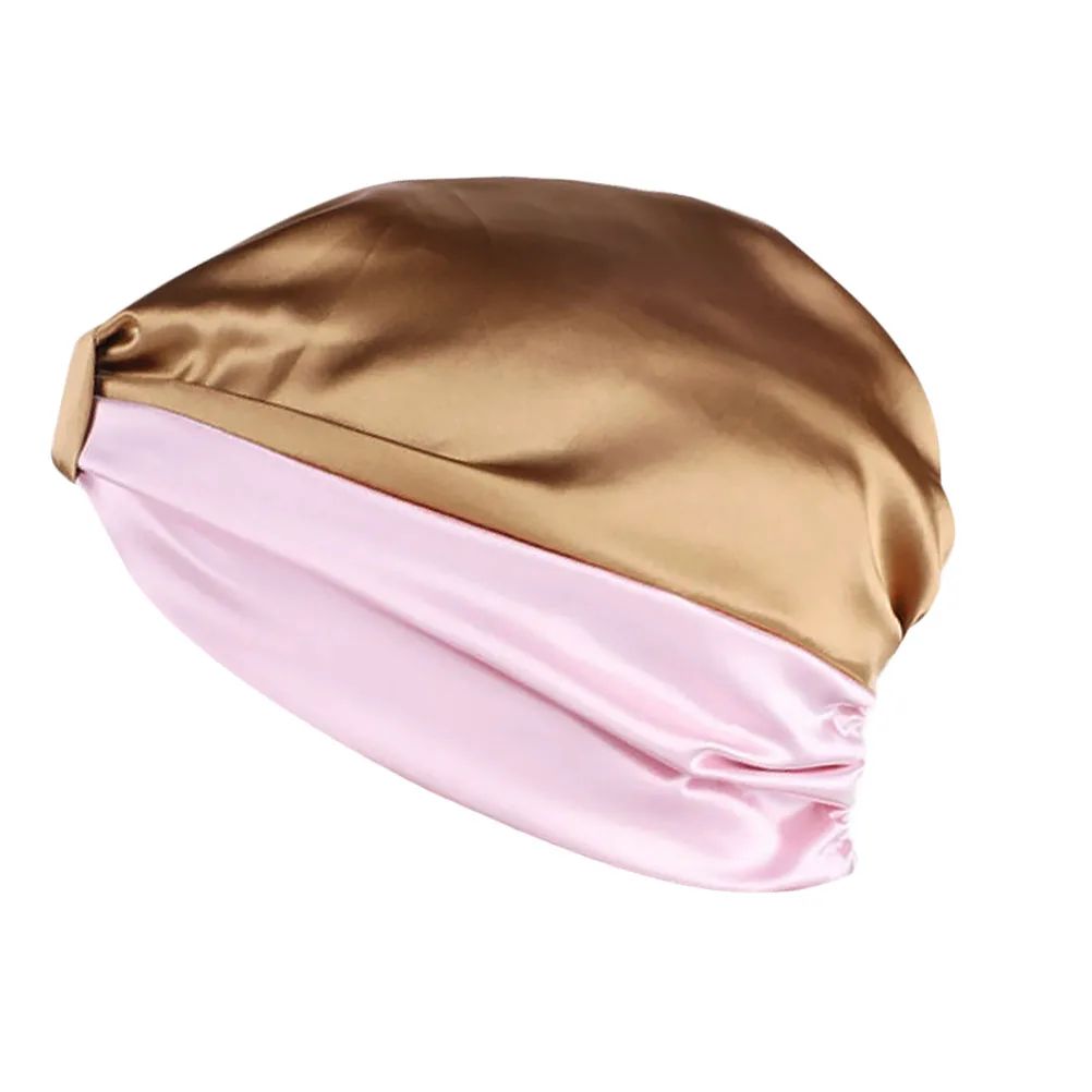 

Polyester Satin Sleep Bonnet Women Sleeping Head Cover Comfortable Full Head Wrap Bath Hat Hair Style