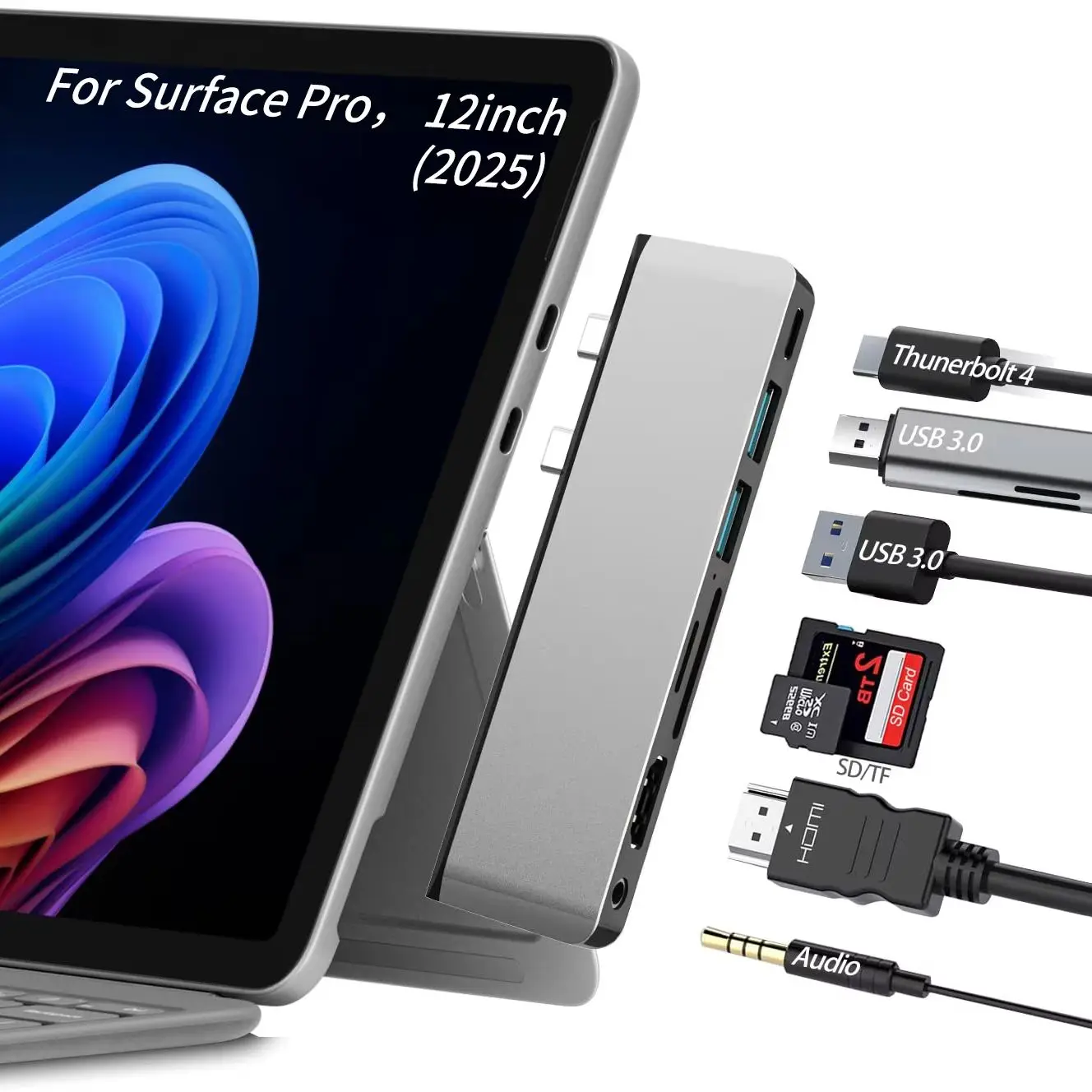 Stacja dokująca i adapter Surface Pro, 12-calowy (2025) z 4K HDMI, Thunderbolt 4, USB 3.0 i audio 3.5mm dla Surface Pro, 12'' — zdjęcie produktu 7