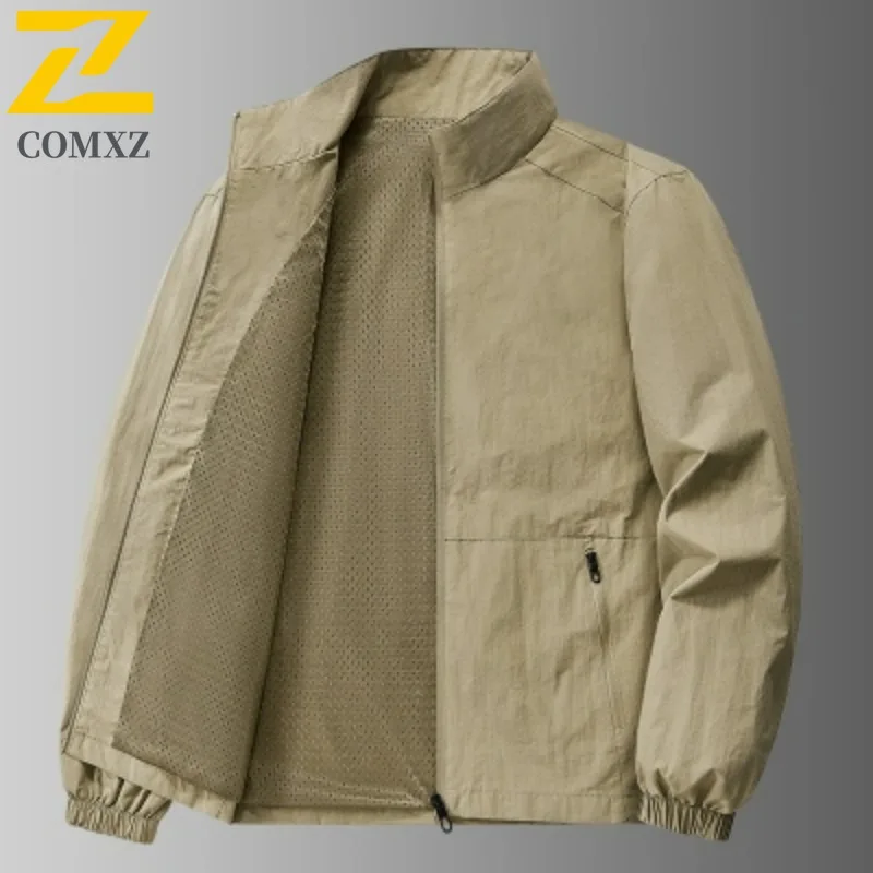 

COMXZ Men Jacket Fashion Stand Collar Outdoor Work Comfortable Lightweight Coat Premium Street Style Windproof Autumn Clothing