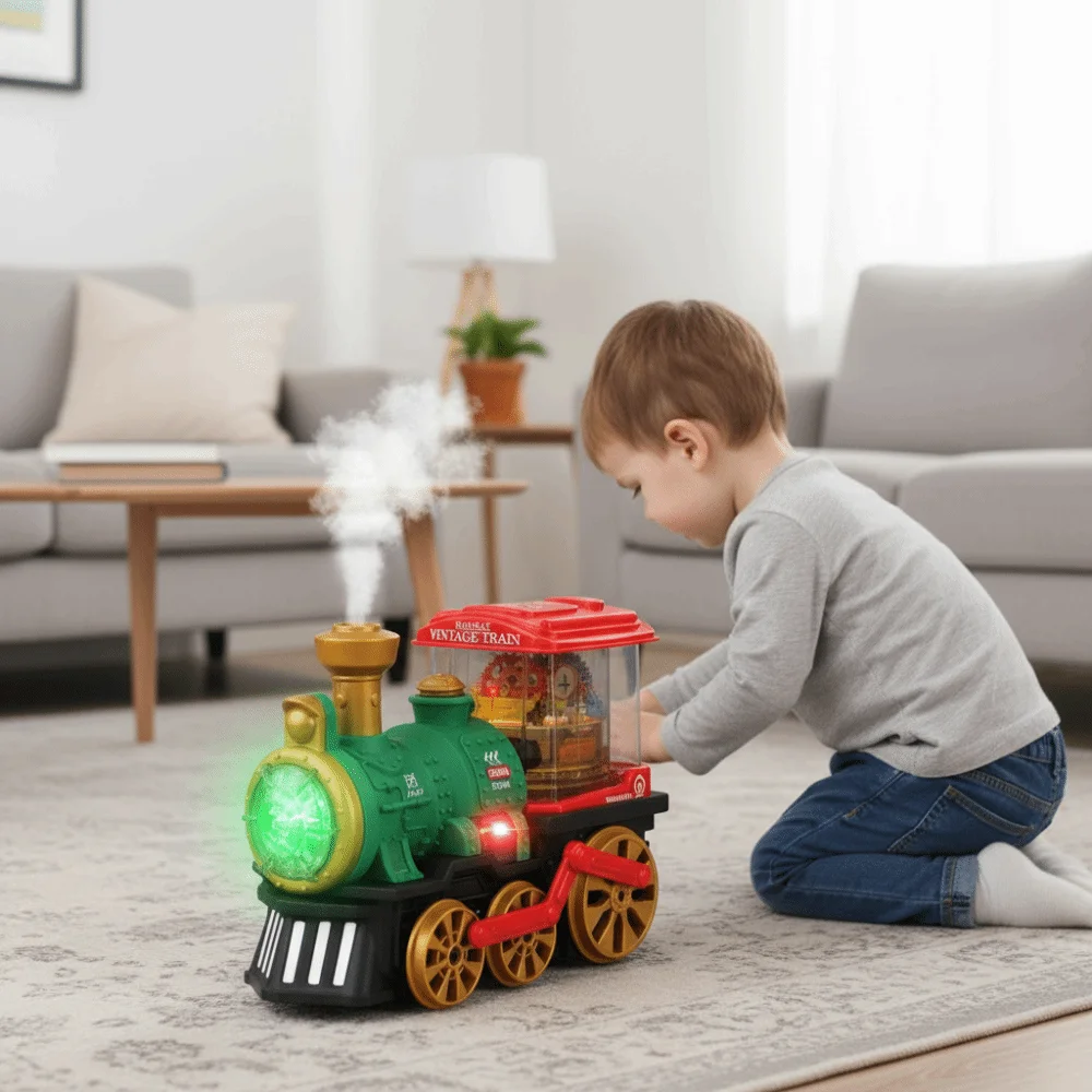 

Creative Vintage Locomotive Electric Steam Train Simulation Steam Sounding Educational Rotating Lights Steam Train Gift