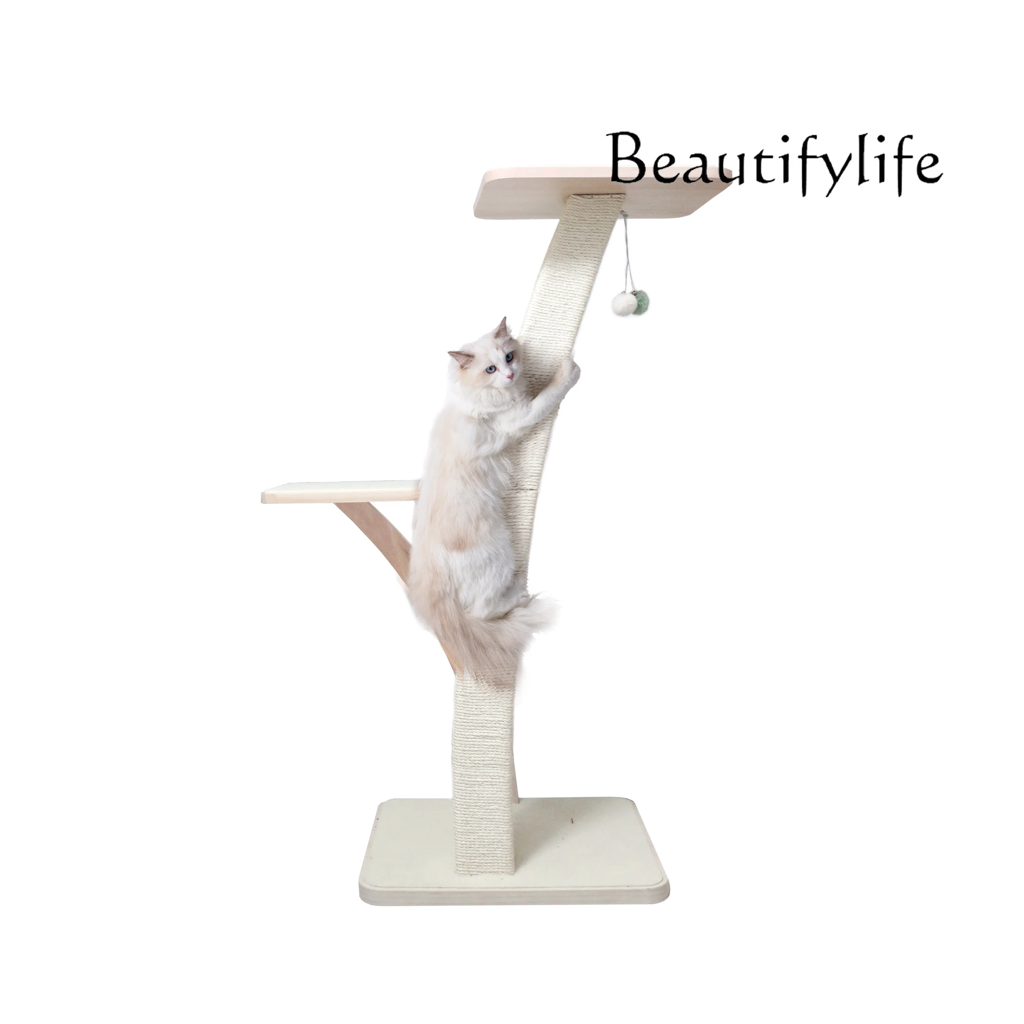 Solid wood cat climbing frame shelf coconut tree small cat tree does not occupy the area of cat scratching column  simple sisal