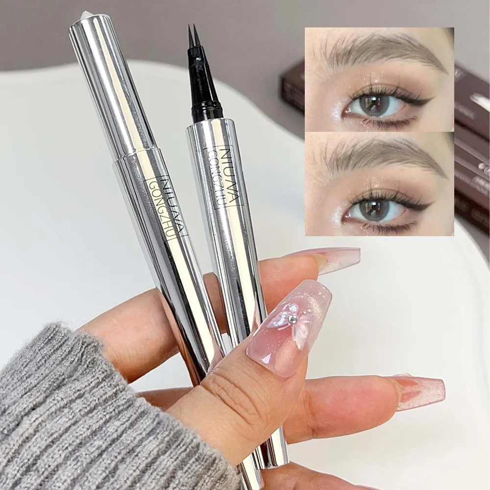 Lápis de sobrancelha líquida de 2 pontos, impermeável, à prova de suor, forma de sobrancelha, fácil de usar, maquiagem Microblade Brow Pencil