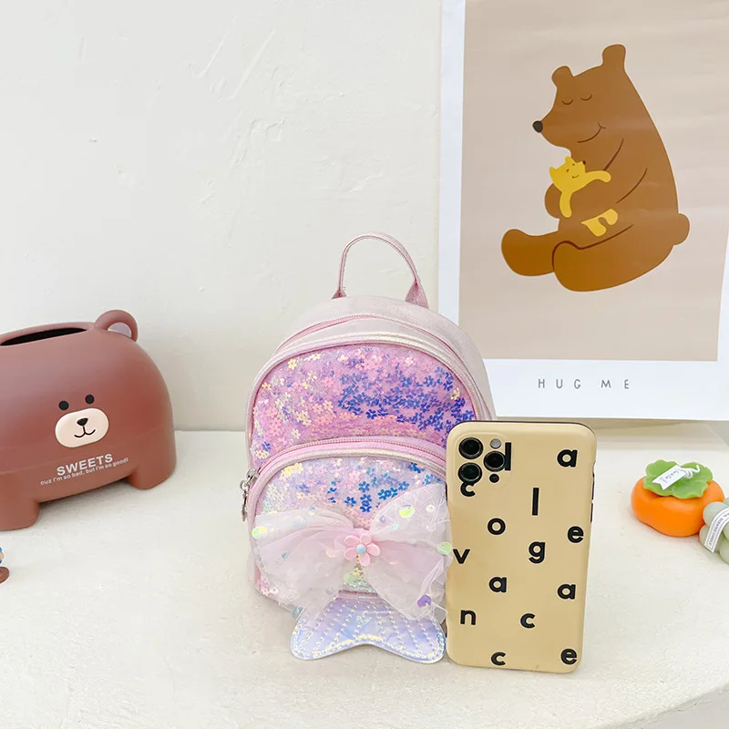 Mochila infantil com lantejoulas Disney, mochilas princesa sereia, bolsa pequena para meninos e meninas, presentes de aniversário