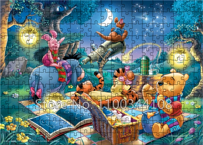 Puzzle de personnages de dessins animés Disney, jouets éducatifs faits à la main pour enfants, Mickey Mouse, sirène, Winnie l'ourson