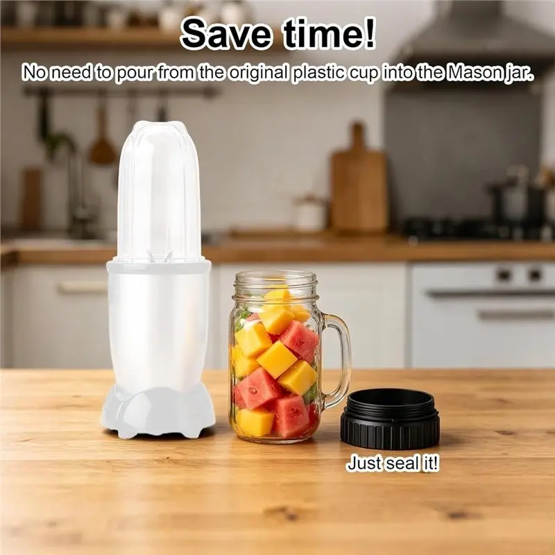 BAAO-For Magic Bullet Compatible Blender Adapter With Silicone Seal Ring For Standard Mason Jars(16 Oz, 32 Oz, 64 Oz) Fit