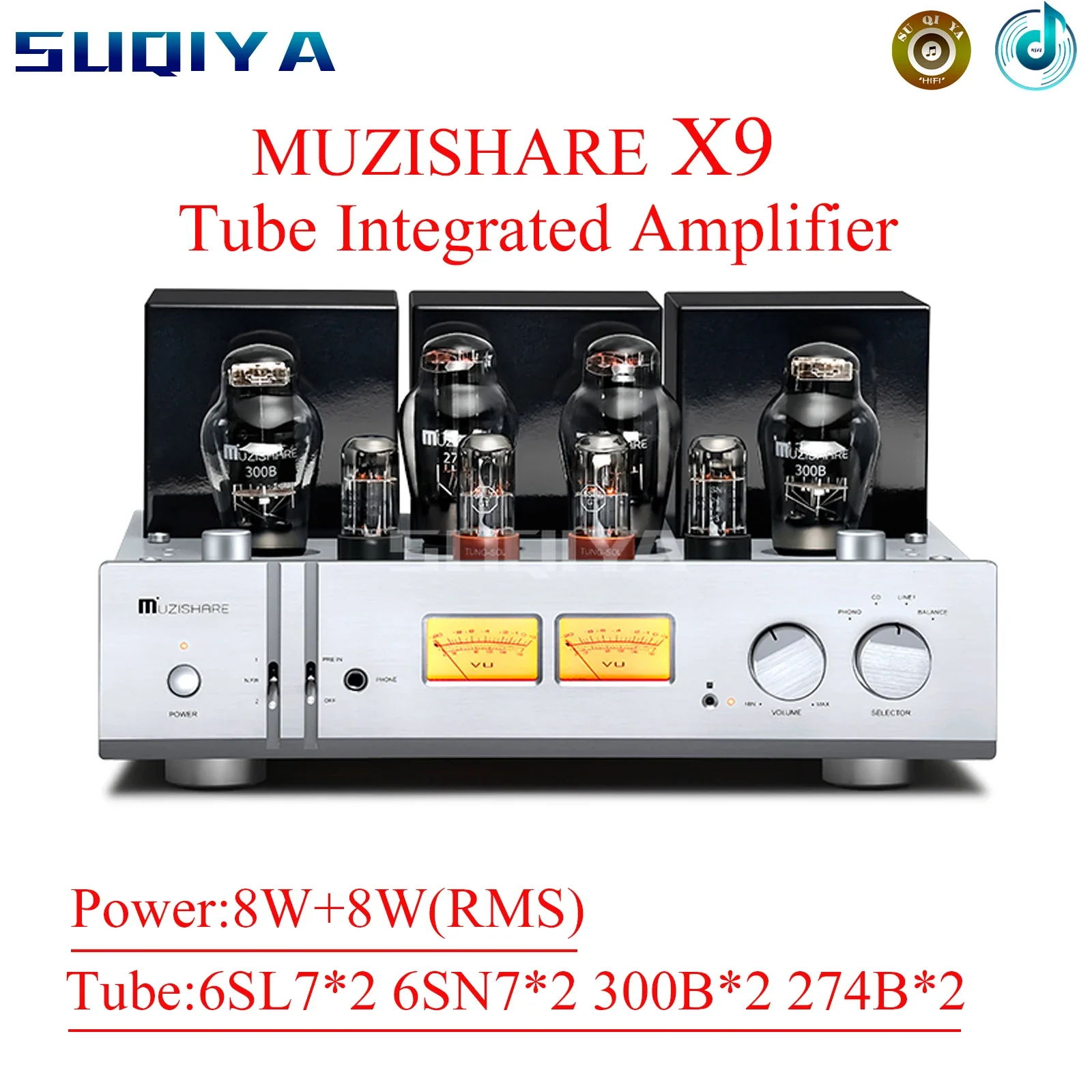 SUQIYA-MUZISHARE X9 클래스 A 300B 튜브 앰프, 균형 잡힌 순수 파워 스테이지, 포노 앰프, 리모컨 포함