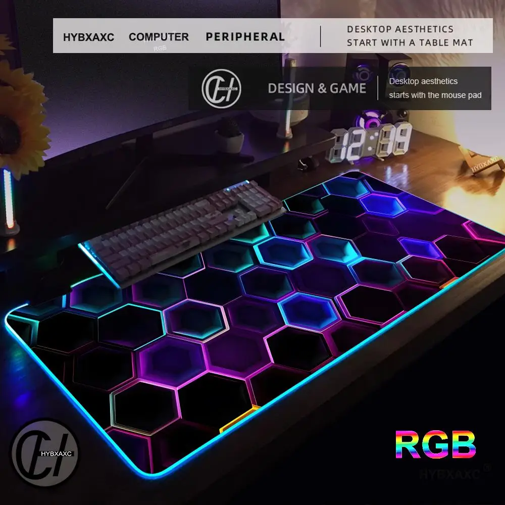 Red Blue gradient design Mouse Pad RGB Gaming Mouse Pad Mat HD Gamer Large LED Light XXL MousePads PC Computer Carpet