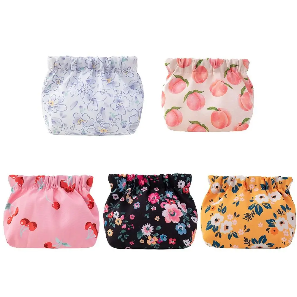 Flower Cosmetic Bag Data Cable Storage Bag Cute Pattern Cherry Leaf Spring Bag Self-closing Peach Printing Coin Purse Outdoor