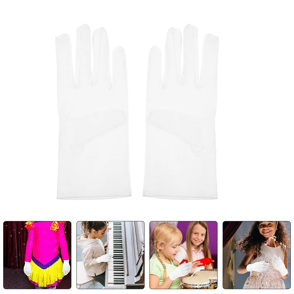 

2Pcs Elastic Performance Gloves White for Children Stage Show Party Formal Occasion Dance Recital Ceremony Elegant Look Soft