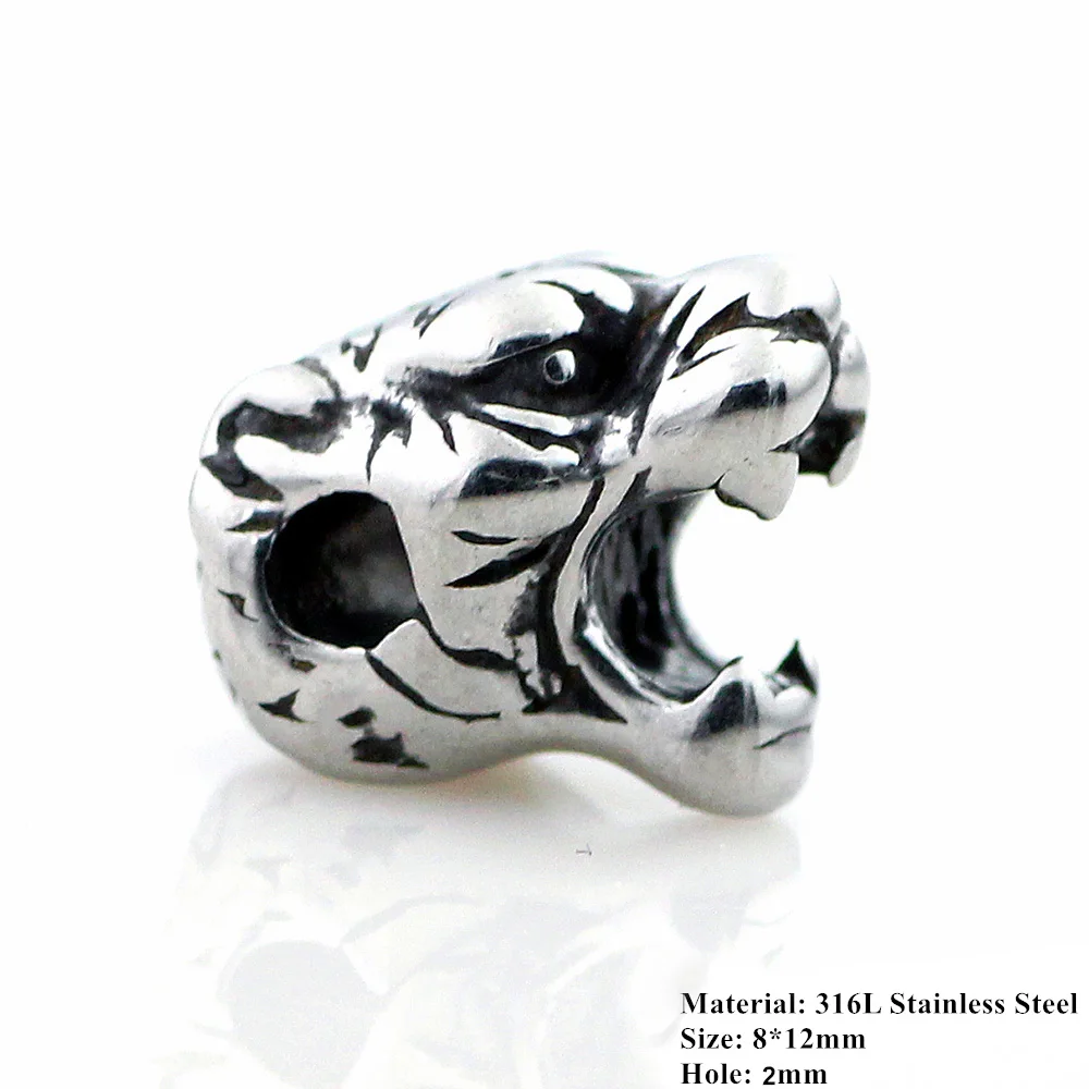 316L Stainless Steel Animal Head Tiger Lion Small Hole Bead Charms Spacer Beads for Jewelry Making Bracelets