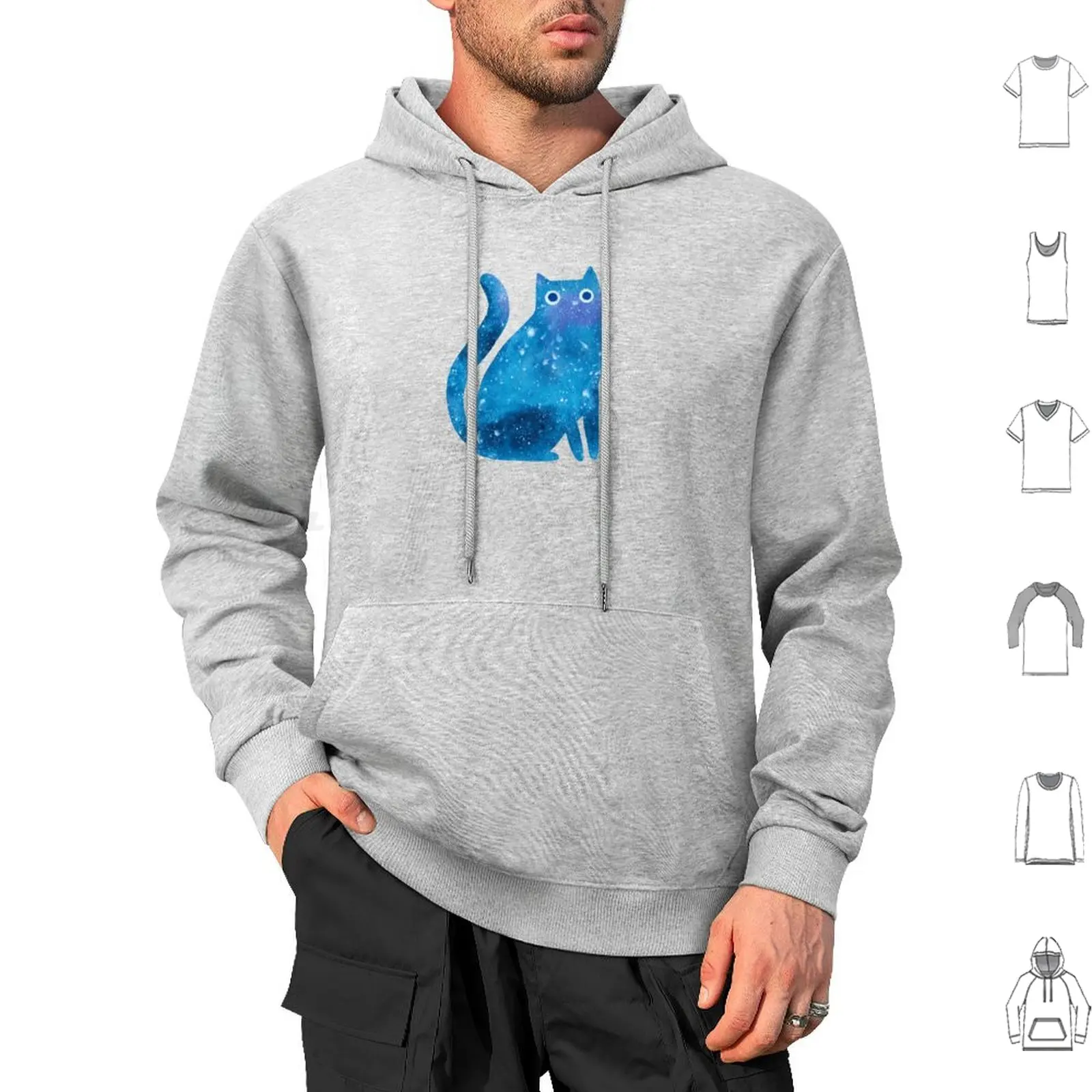 Cosmic Kitty Hoodie Cotton Long Sleeve Cats Heavenly Celestial Cat Lovers Beautiful Stars Blue Astronomy Mom Star Gazing